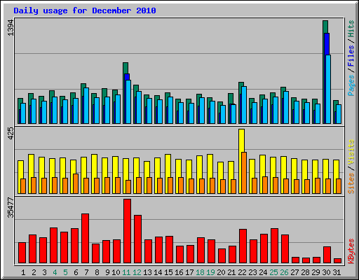 Daily usage for December 2010